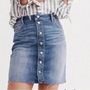 Abercrombie & Fitch Womens 25 Mini Pencil Denim Skirt Raw Hem Snap Grunge Preppy